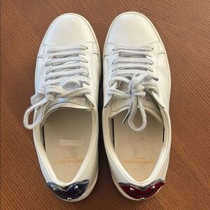 Saint Laurent White Sneakers with Red and Blue Accents